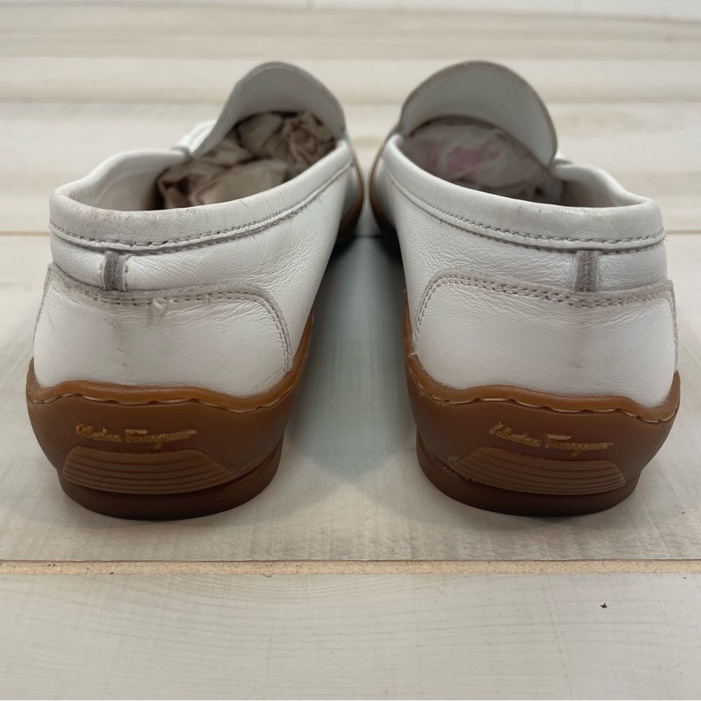 Salvatore Ferragammo White Leather Loafer Style Flats, Sz 7-1/2 N - Picture 5 of 11